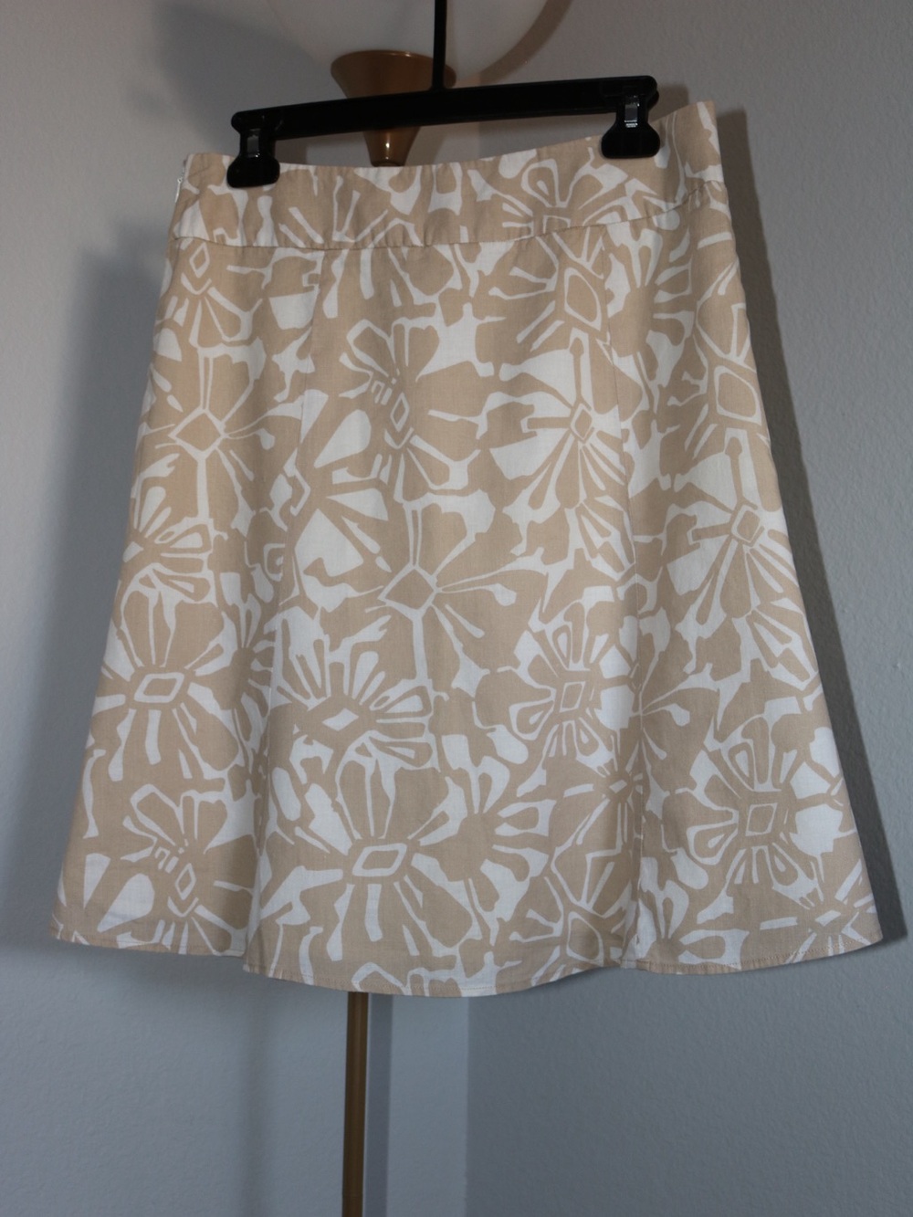 Vintage 2006 Gap Linen Cotton Minimalist Beige Floral Mini Midi Skirt Y2K Summer